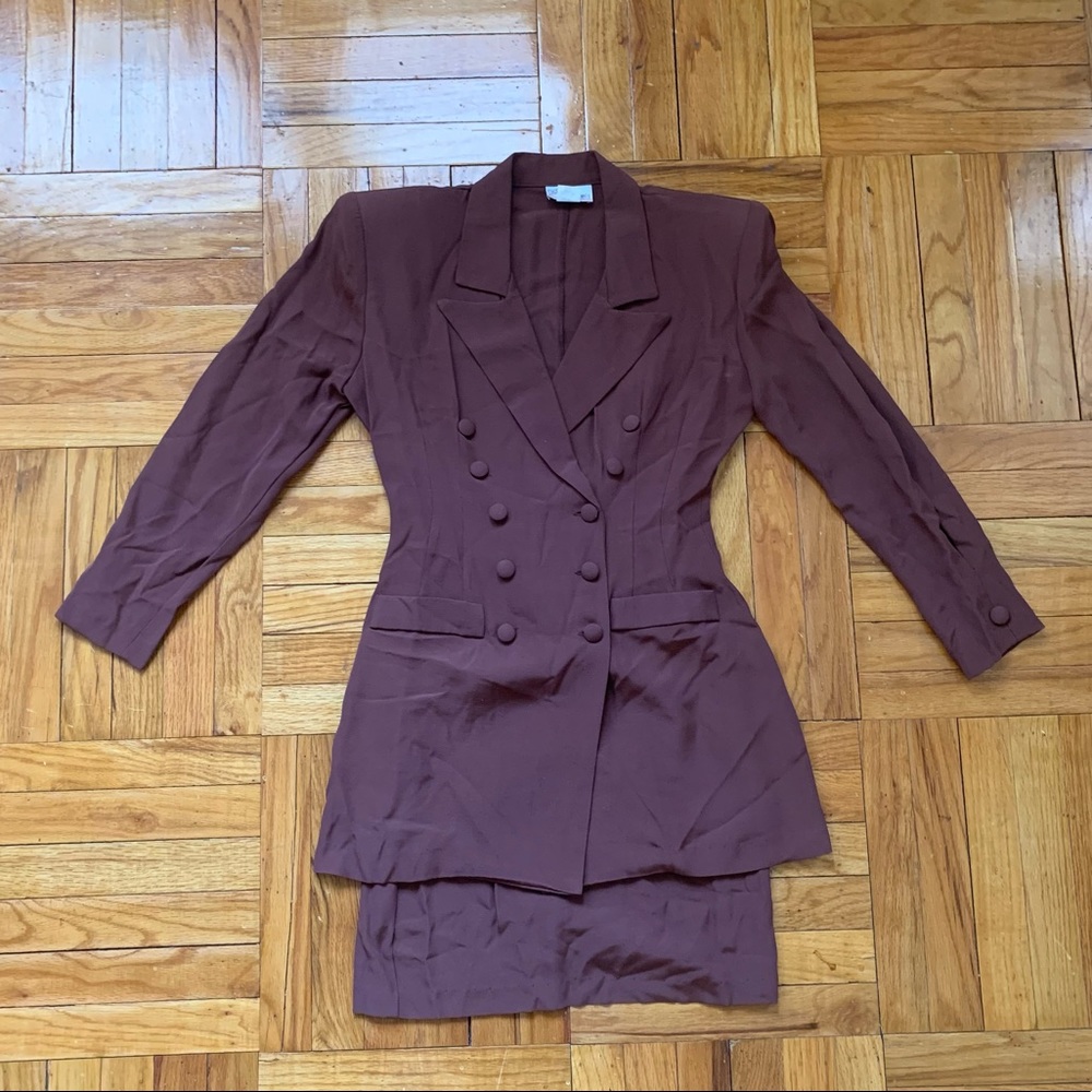 Vintage Dani Michaels Brown Double Breasted Tailored Skirt Suit Sze XS/S
